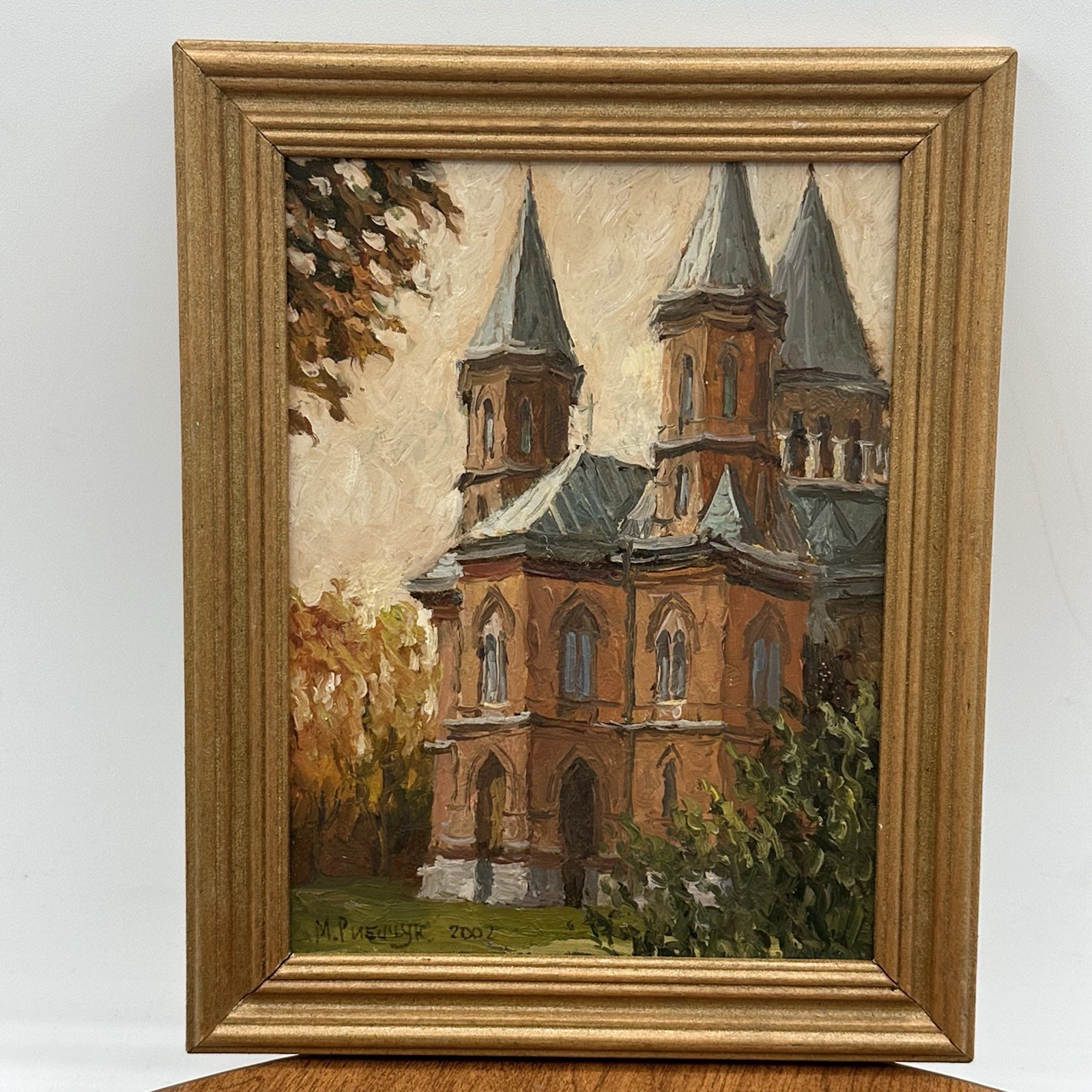 Small Impressionist Oil Canvas Signed Painting Architecture Church Building