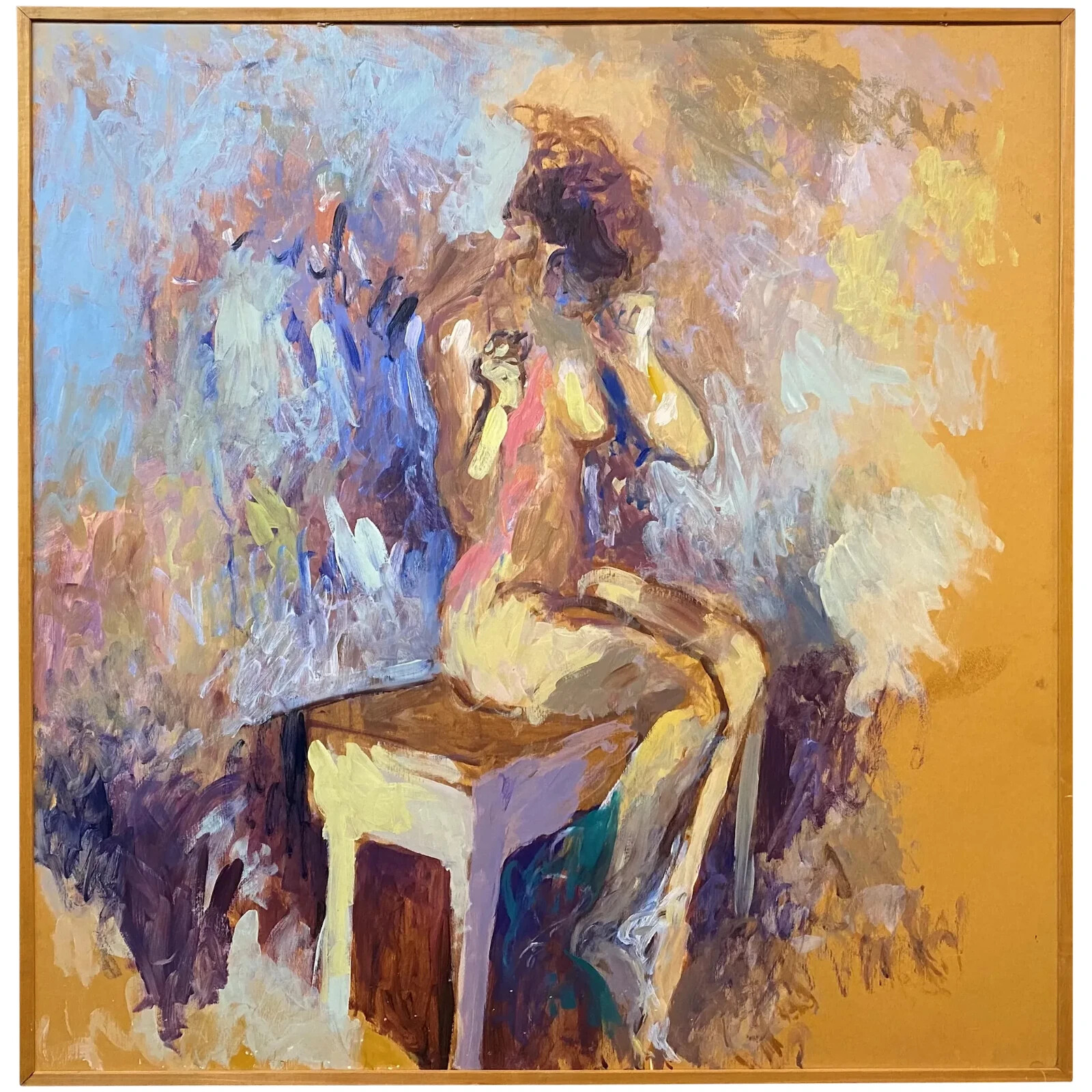 Joseph Donaldson Impressionist Oil Painting of a Nude Woman on a Bench