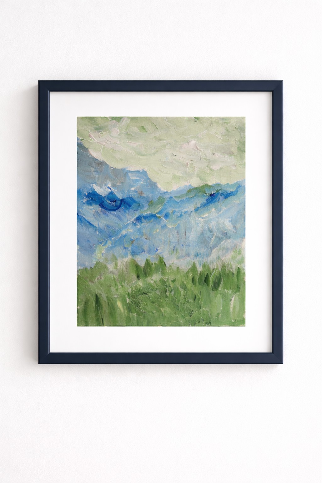 Original Mountain Meadow Landscape Painting 11×14 Acrylic on Canvas Blue Green I