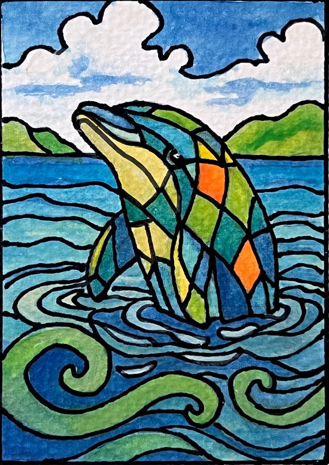 ACEO Original Art, Tiny Art – Watercolor – Watching You Dolphin
