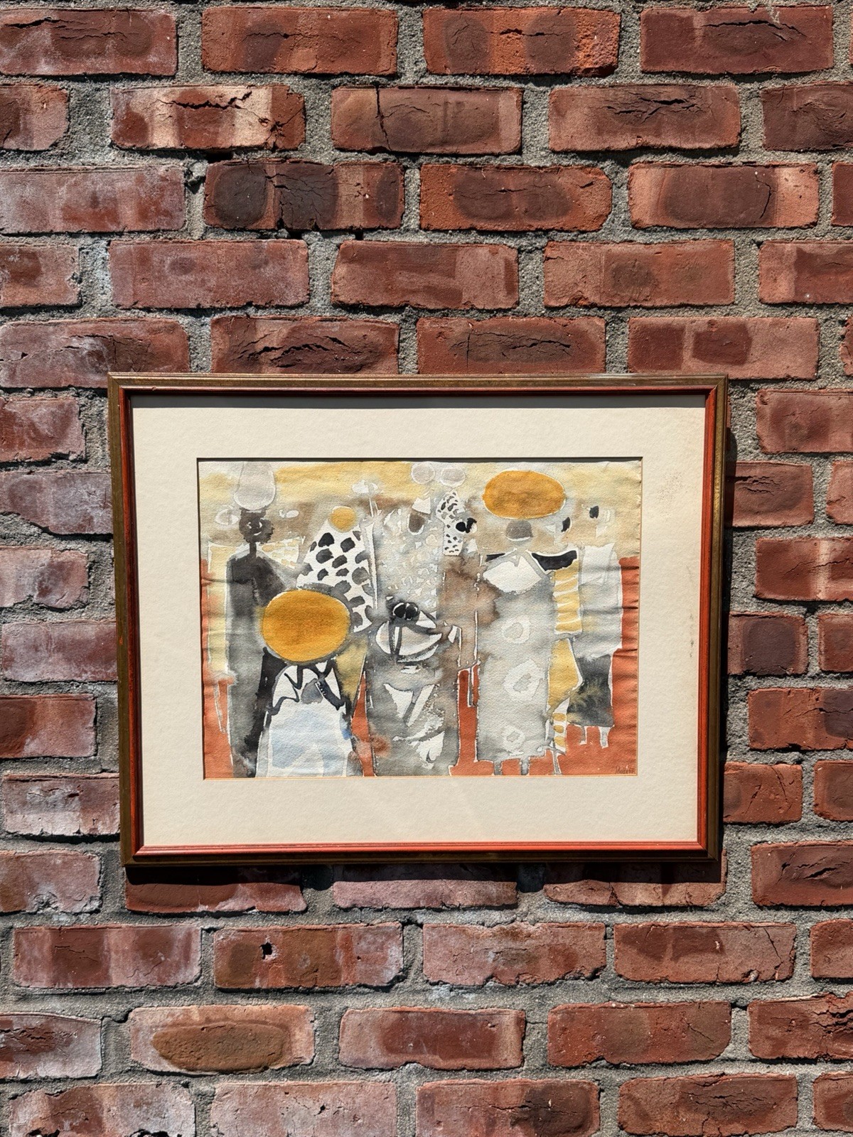 Illegibly Signed 1967 Figural Abstract Expressionist Watercolor Painting
