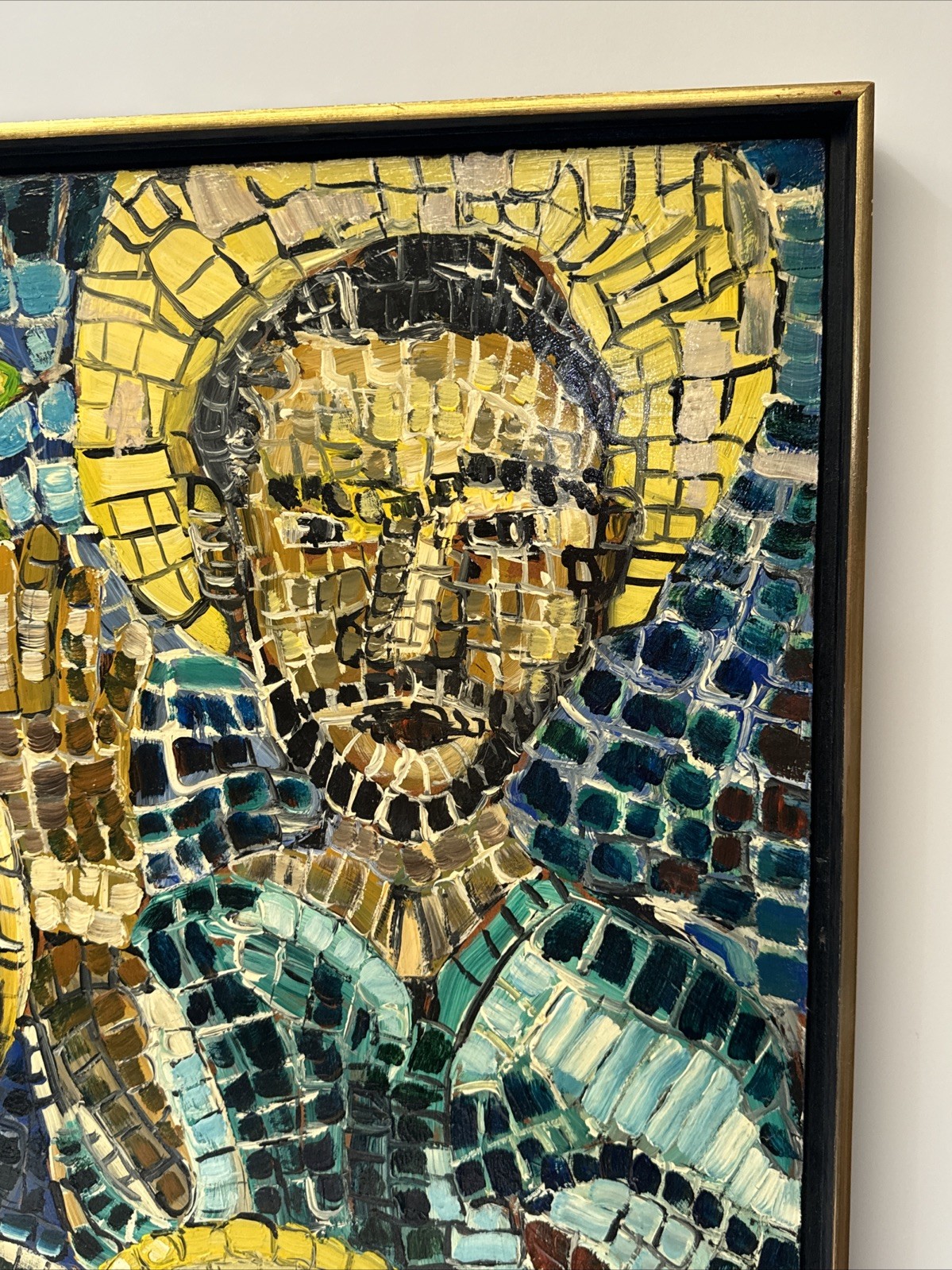LARGE MID CENTURY PAINTING ICONIC PORTRAIT POINTILLISM MOSAIC STYLE ICON VINTAGE