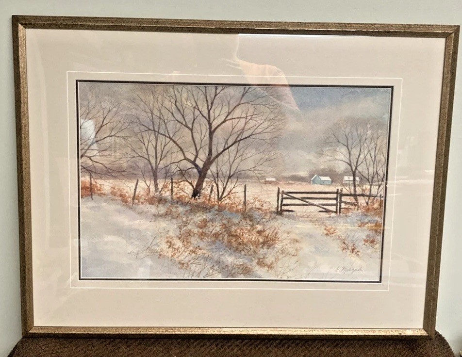 Winter Farm & landscape framed lithoghraph by E. (Emerick) Malogorski 29″ x 22″