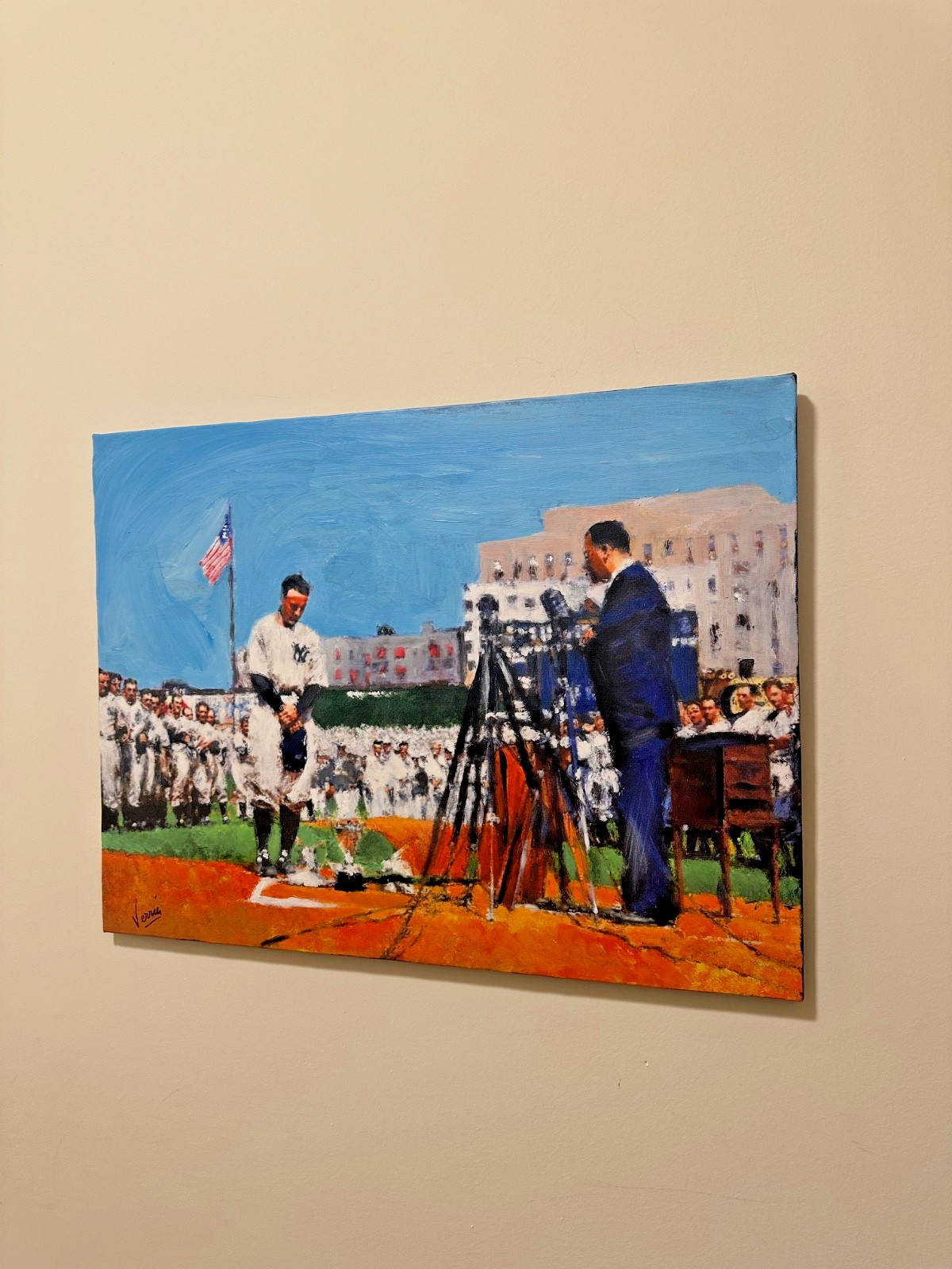 Lou Gehrig FAREWELL SPEECH PAINTING SIGNED BY THE ARTIST 24X18 NEW YORK YANKEES