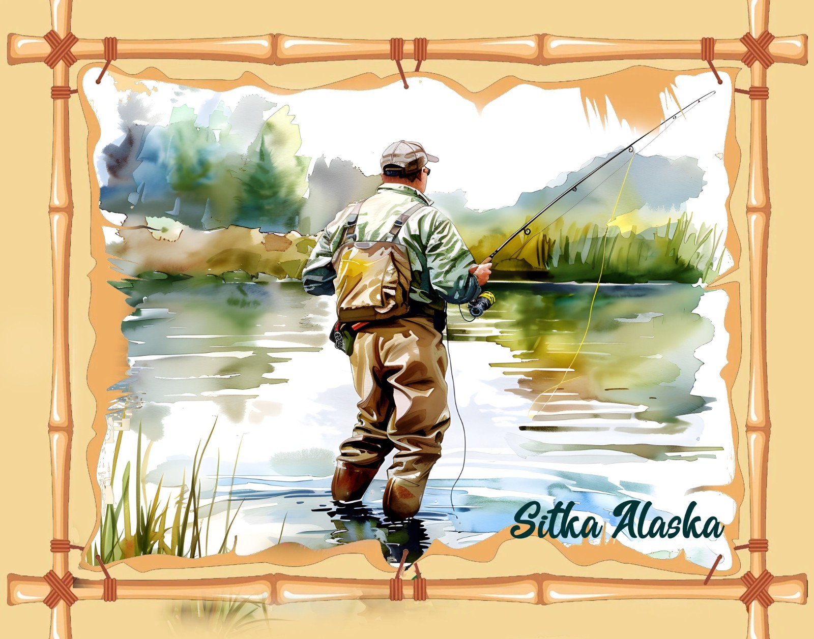 Sitka Alaska Fishing Travel Poster Prints Canvas or Framed Fly Fish For Salmon