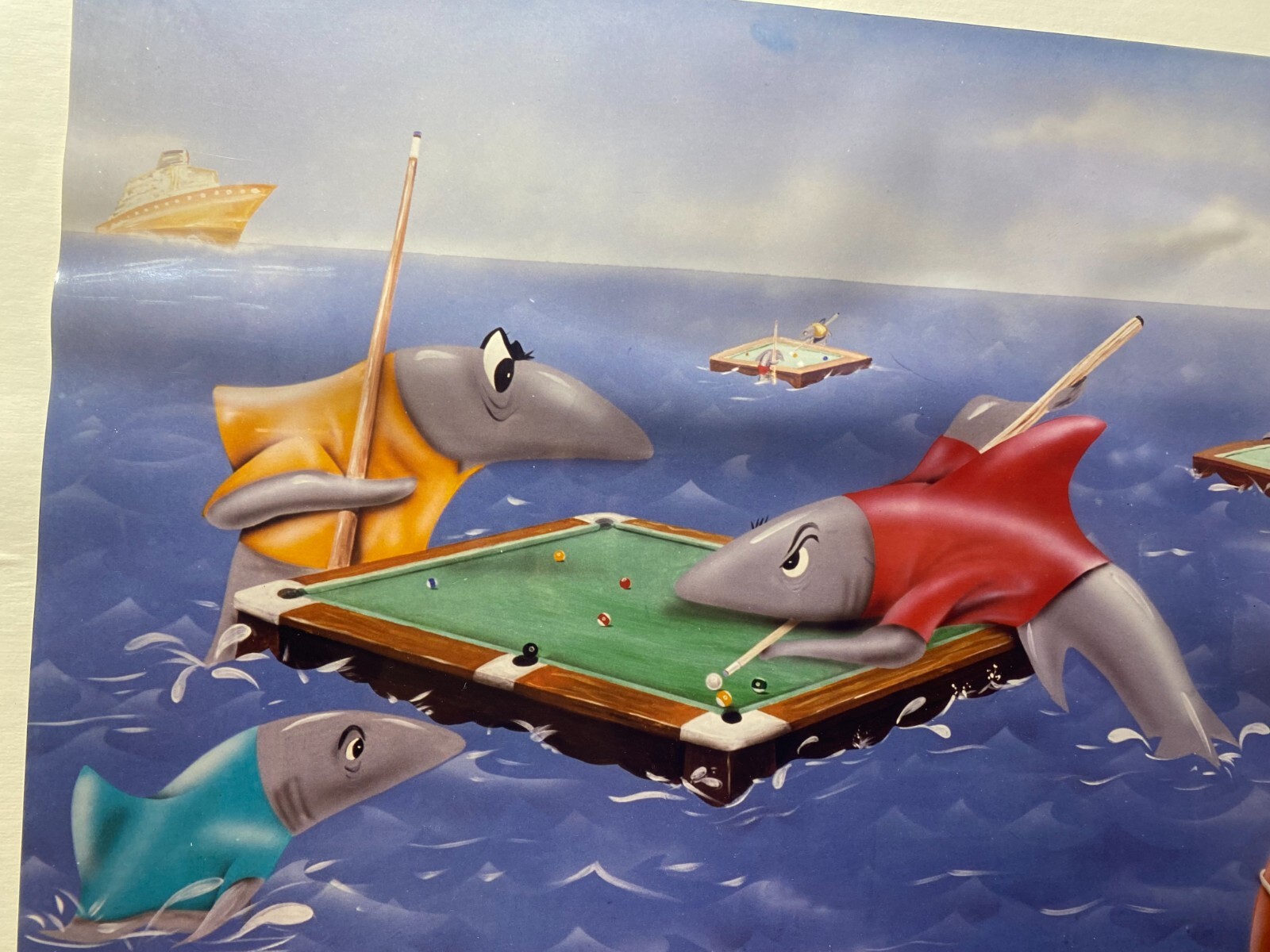 Valter Morais » Sharks Playing Pool» Limited Edition Print – Signed And Framed