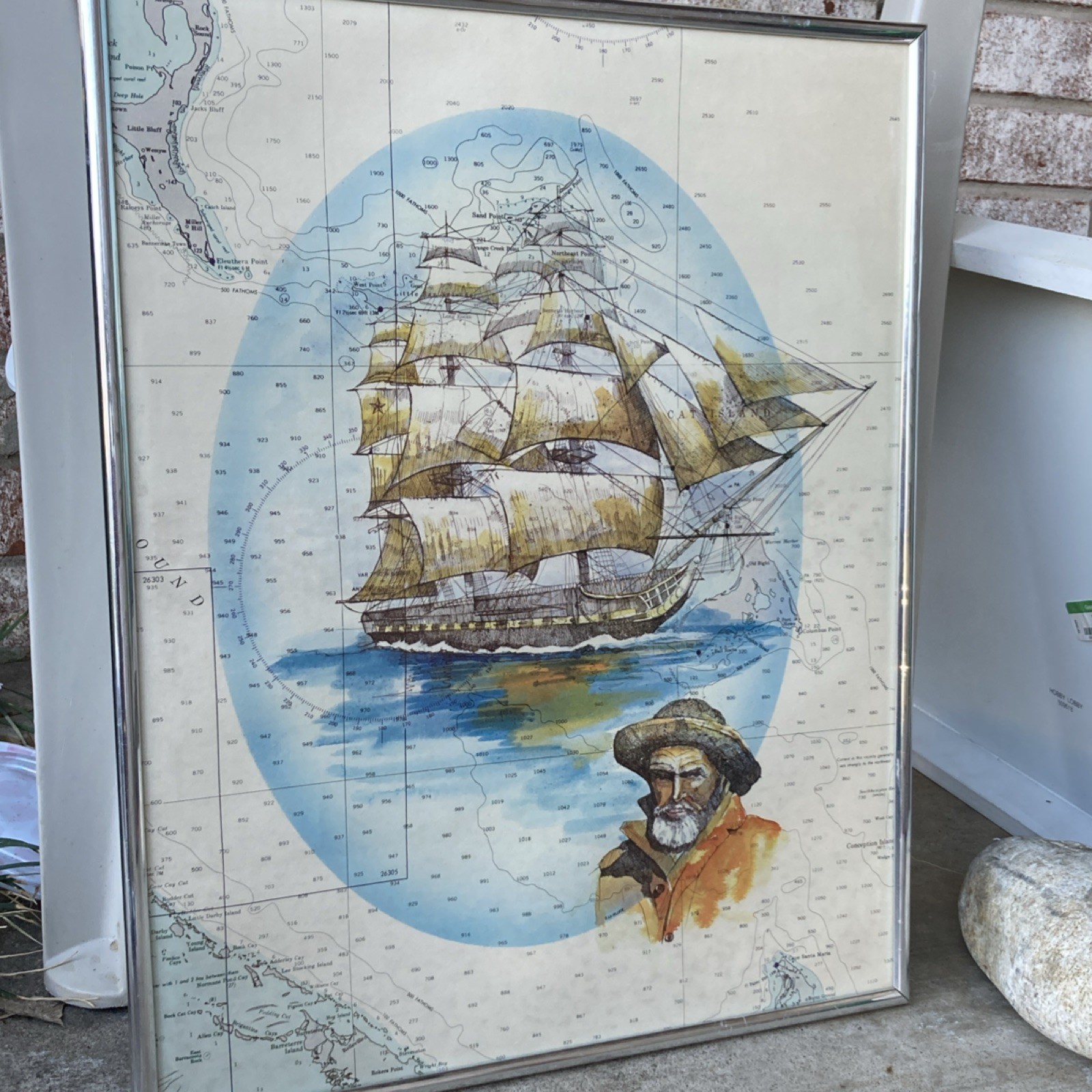 Vintage Framed Sailing Ship Nautical Map Art Marseilles Mirror 1620 Style