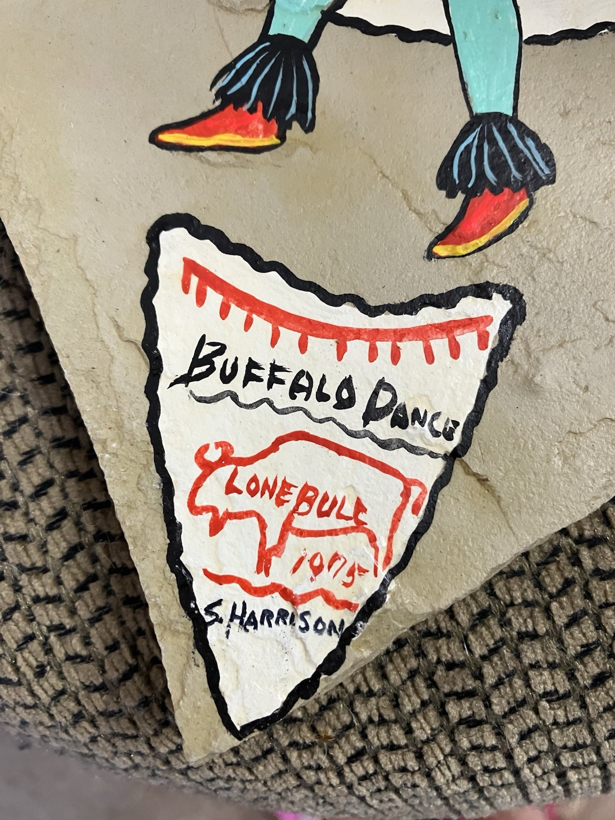 Buffalo Dance Vtg Native American Painting Slate Lone Bull Stanley Harrison 1975