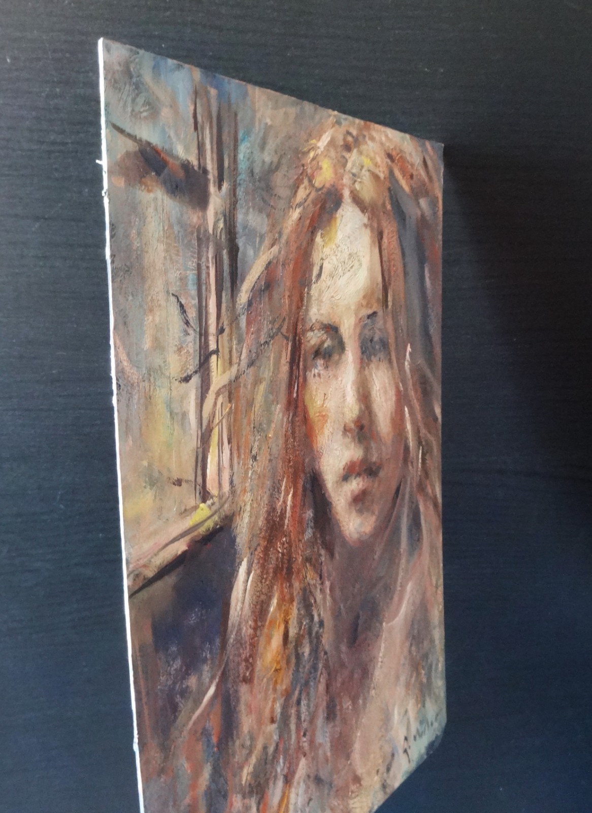GERRY MILLER -. Unique. Artwork.»Window». Oil paint on cardboard.29x37cm