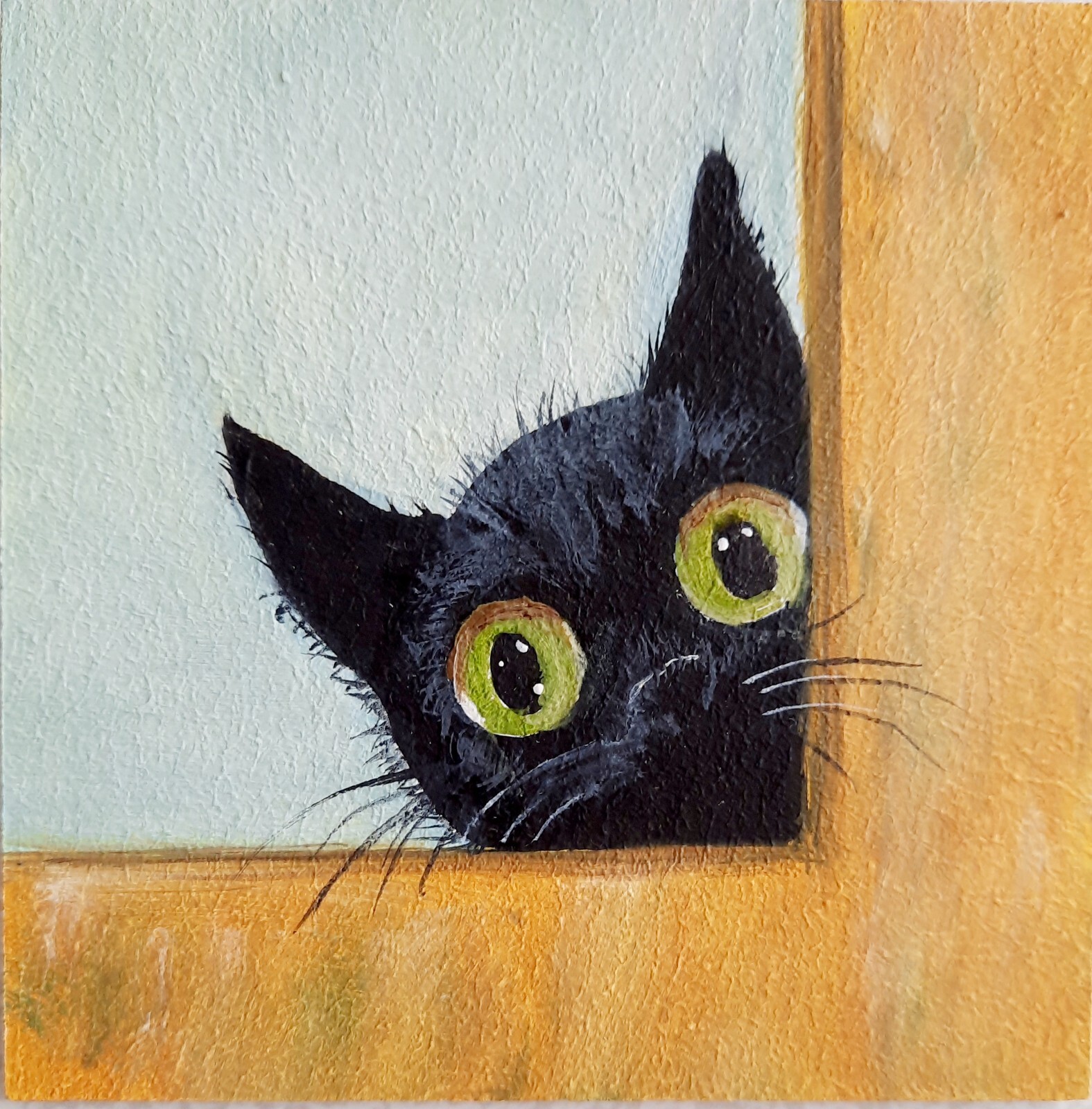 ORIGINAL Oil Painting Black Cat Handmade Miniature Contemporary Wall Art Animals