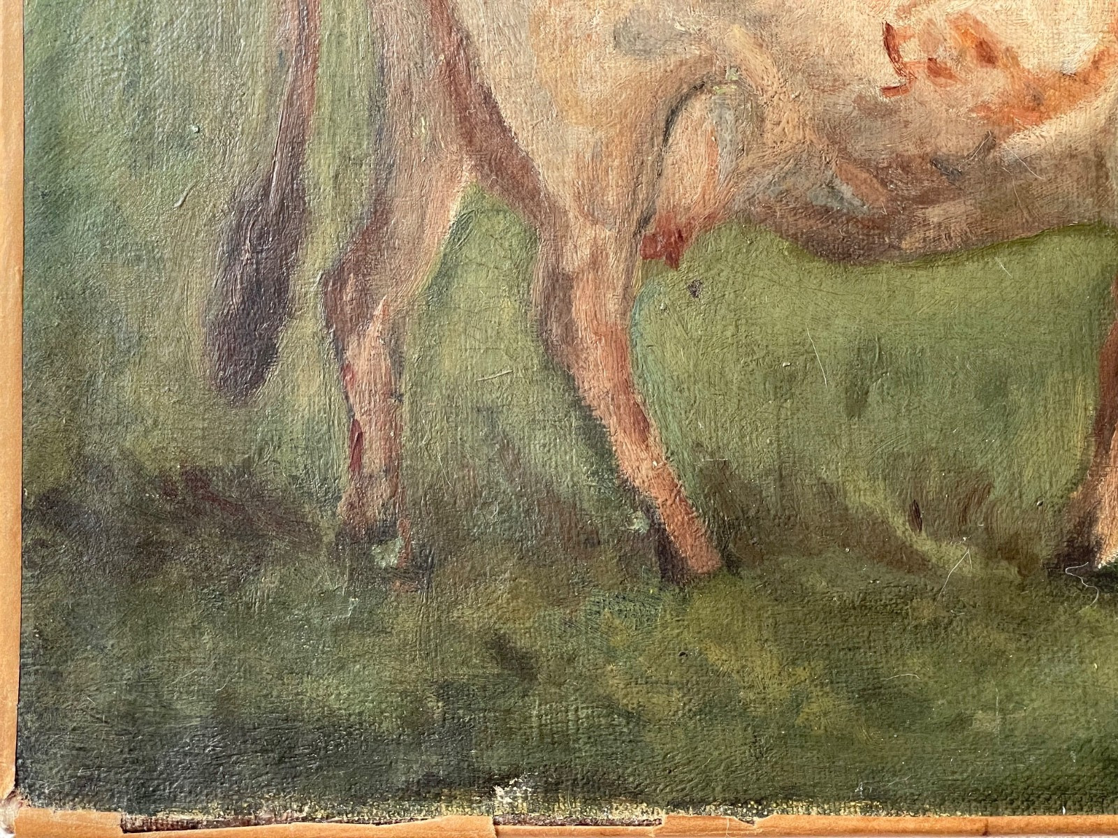 19th Century Manner Eugene BOUDIN Antique Impressionist Oil Painting Cow Meadow