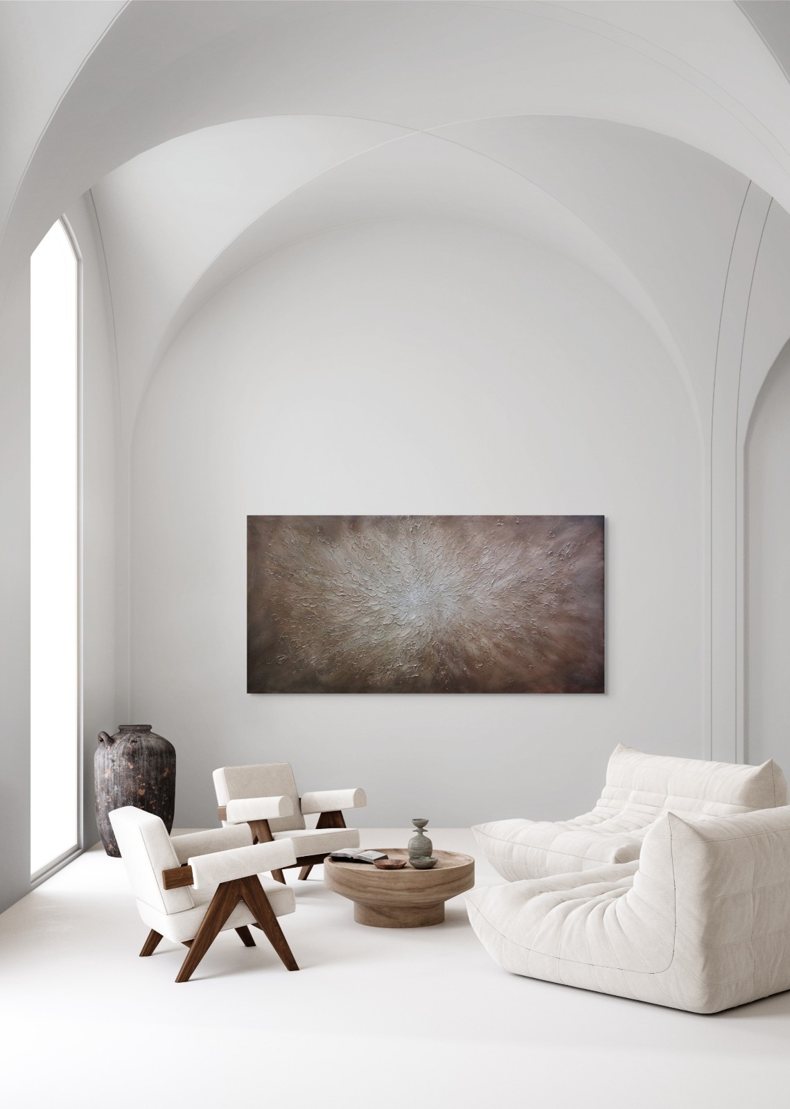 Large Neutral Abstract Painting Textured Earth Tone Wall Art Wabi Sabi Canvas