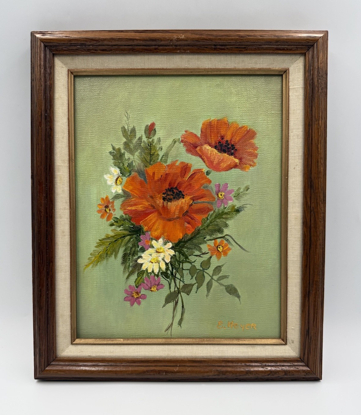 Vintage 1980s California Botanical Floral Painting Poppies E Meyer