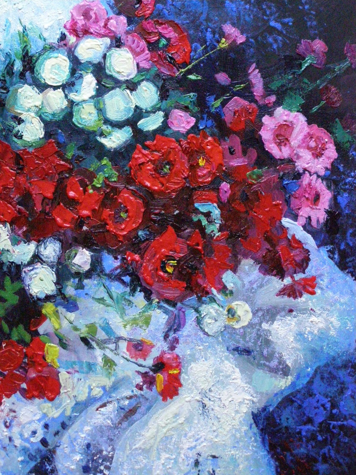 CHRYSANTHEMUM ASTER Flowers Original Oil Stretched Painting Art By Artist