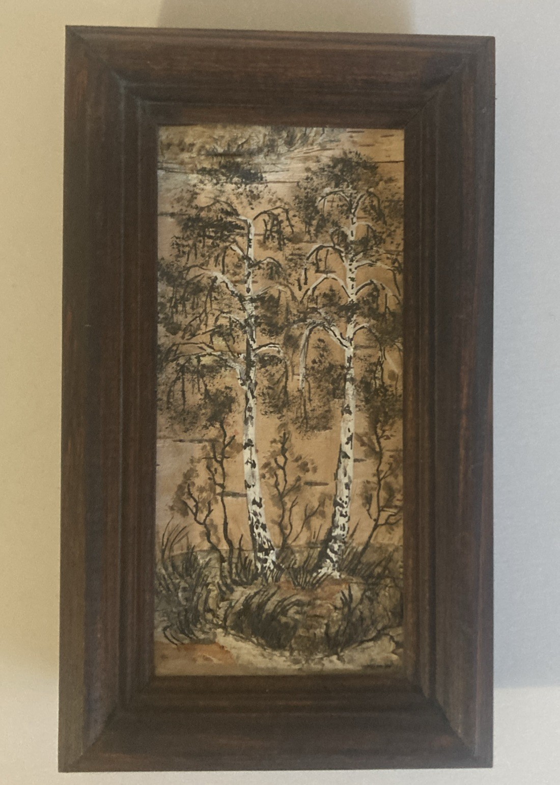 Vtg Small Russian Birch Bark Landscape Framed Artist Signed Set of 3