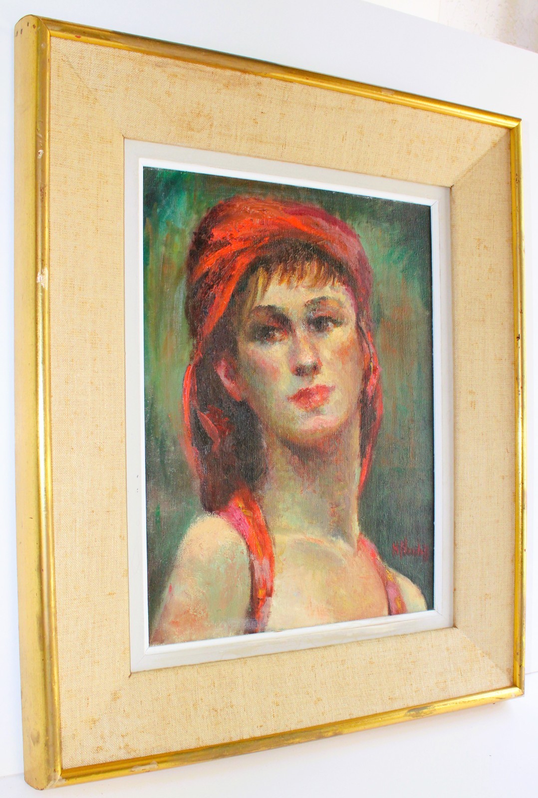 HELEN NEVELEFF VINTAGE OIL PAINTING CANVAS SIGNED WOMAN PORTRAIT ART DECO STYLE
