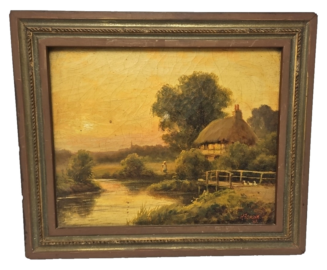 Vintage Early Oil Painting Robert Robin Fenson Countryside Landscape Signed