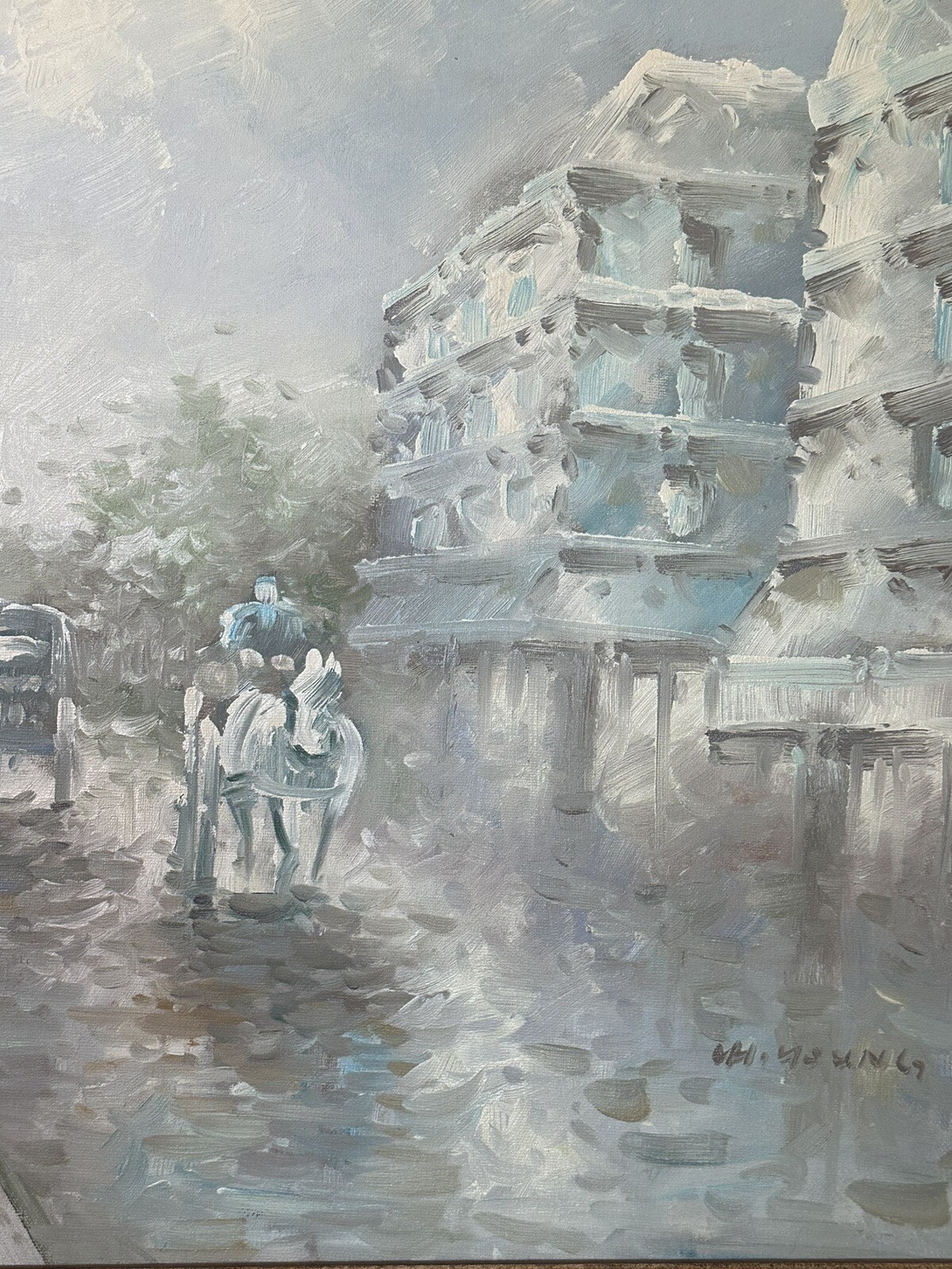 1950s Ancient Paris Street Spring Under The Rain Oil Painting Pastels FRANCE