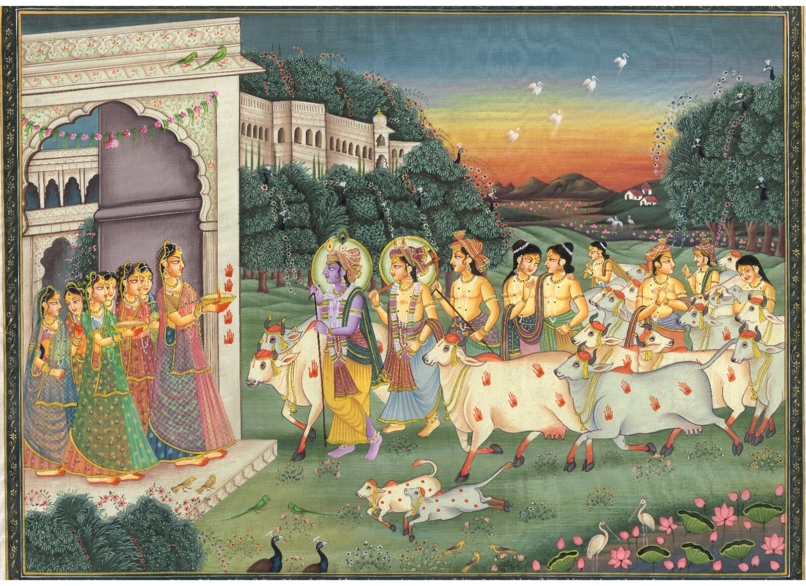 Radha Krishna Painting Of Religious Art For Wall Hanging On Silk 17.5×13 Inches