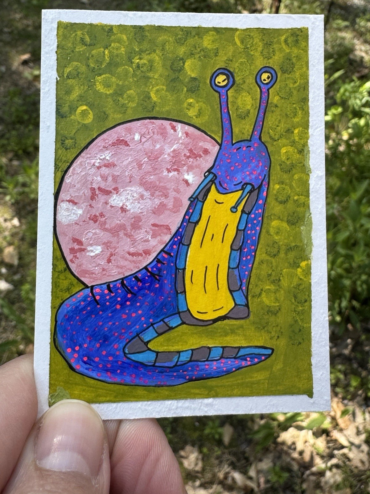 ACEO Original Actually Handmade Acrylic Cute Snail Planet Space Trading Art Card