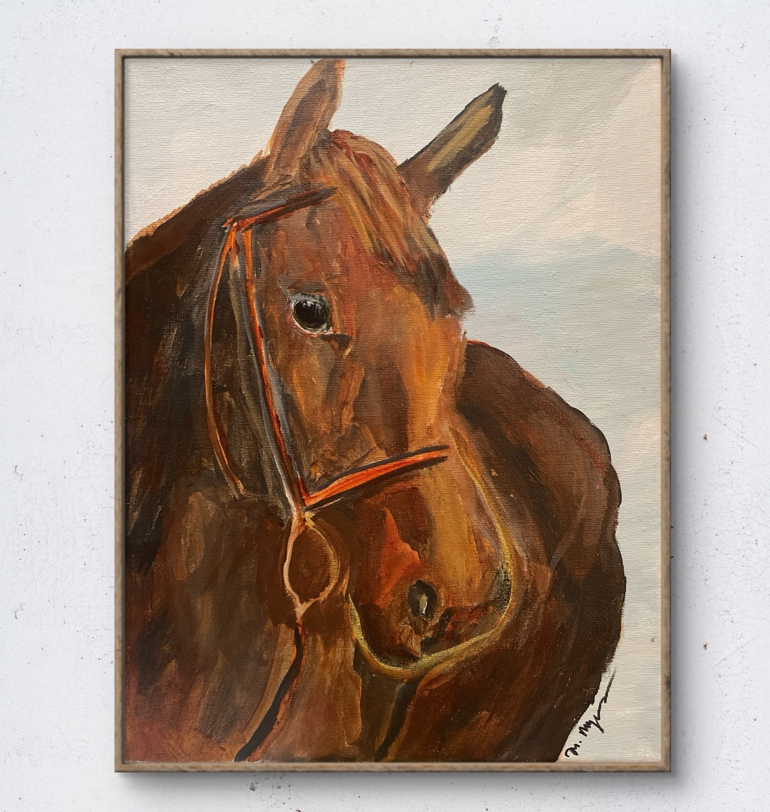 Mary Myers Original Horse Portrait Painting 11×14 Canvas Signed Impressionism
