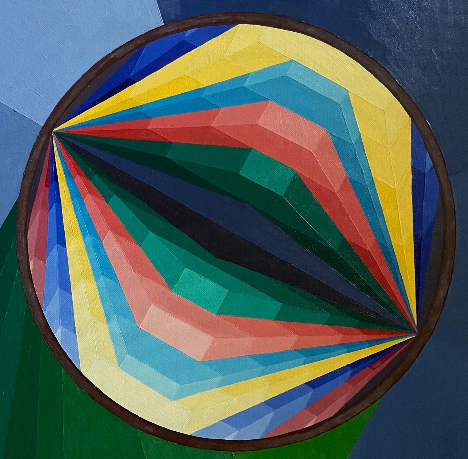 VIntage 80s Geometric Optical Art Hard Edge Painting Modern Wall Hanging Signed