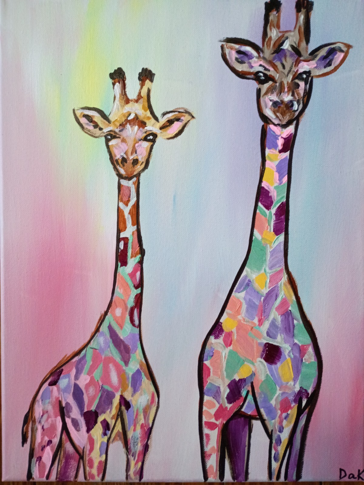 Pastel Giraffes 12×16 Canvas Original Art African Animals Expressionism Abstract