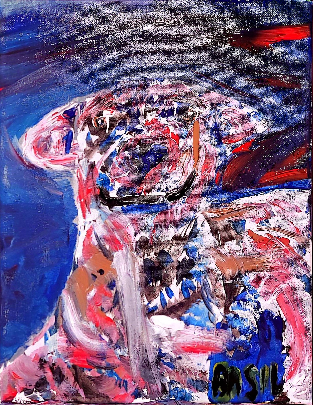 Smiling Dog Multicolor Abstract Expressionist Original Painting Canvas 11×14