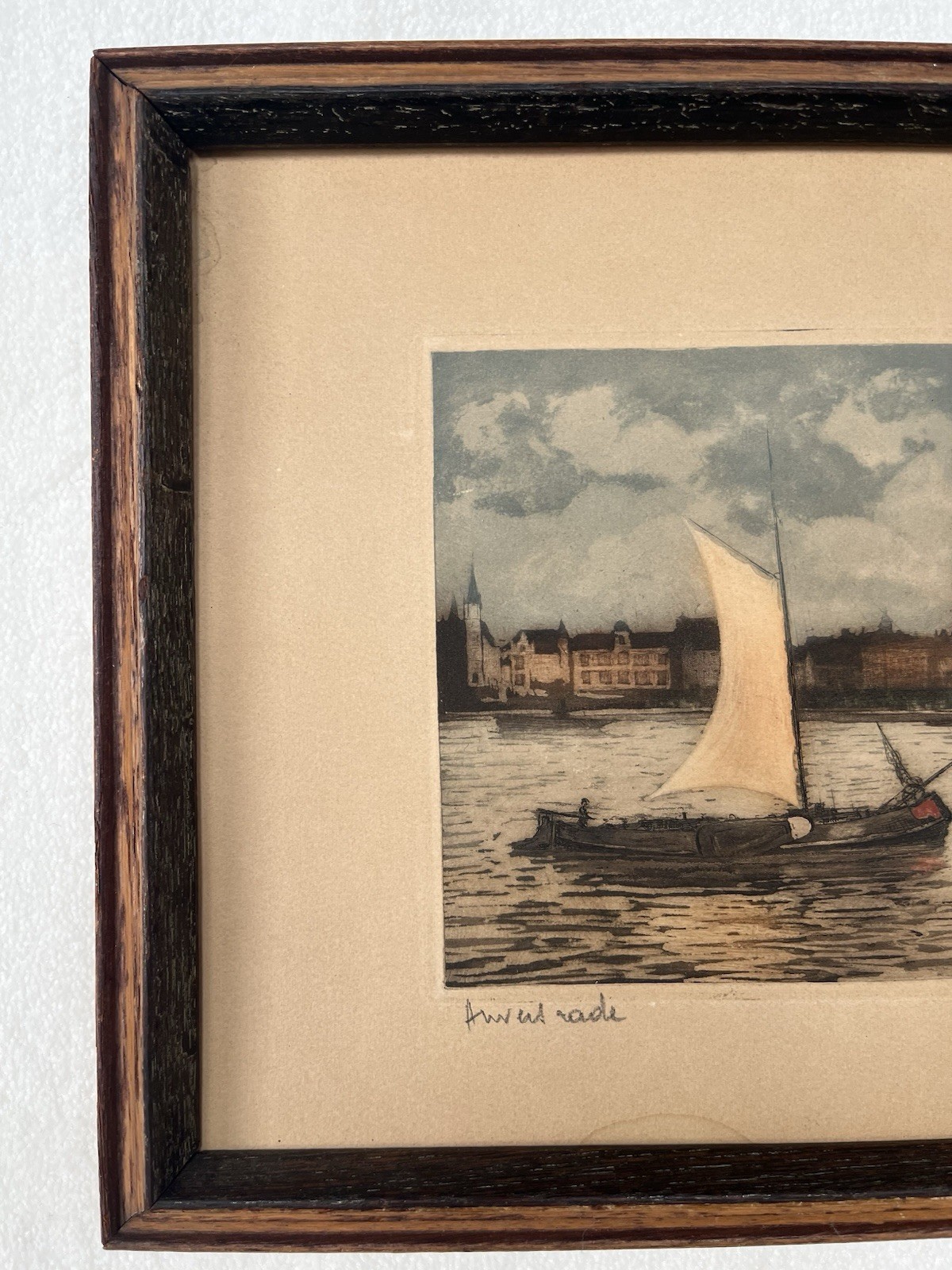 Vintage Etching Artwork “Rade du port d’Anvers” By Davul Skyline Of Antwerp