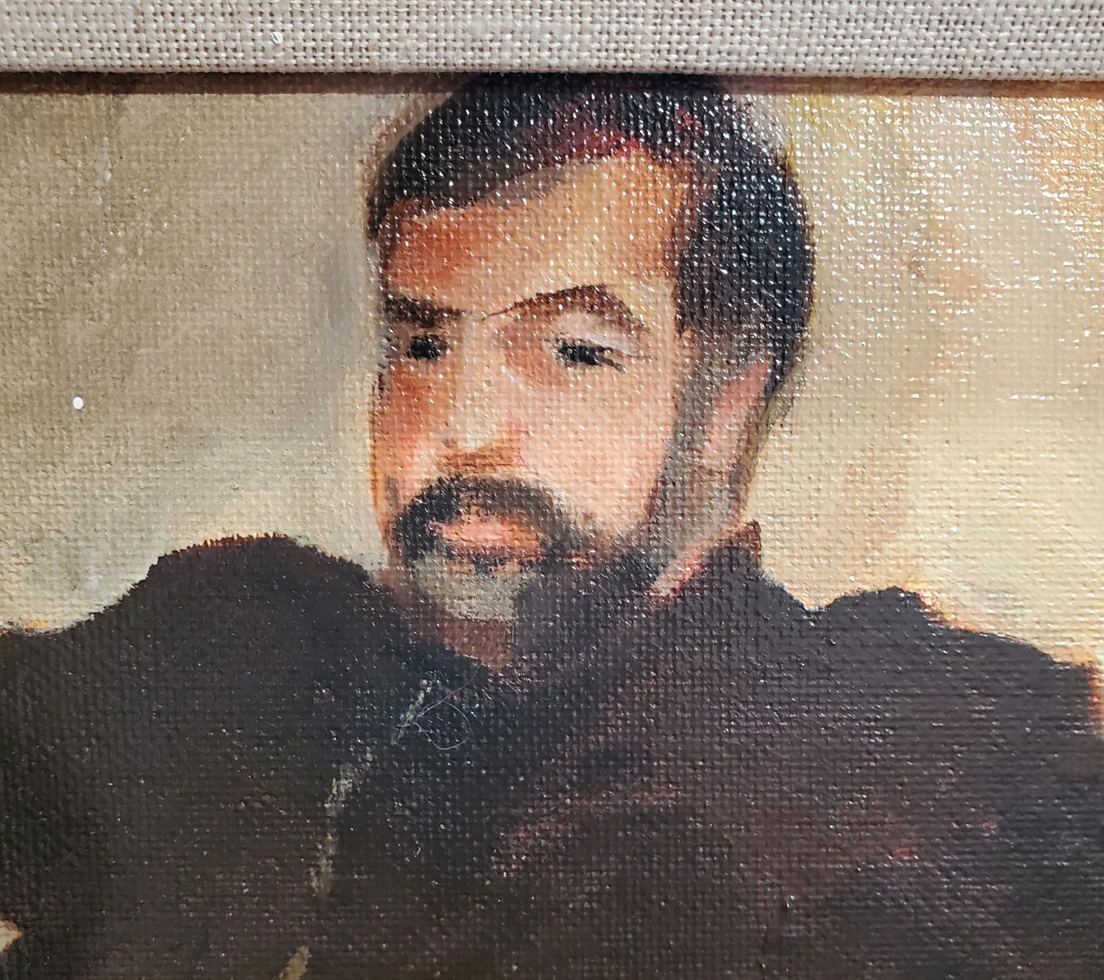 Oil on Canvas Portrait Man in Black Reclining Signed L Nielsen 13 1/2 x 11 1/2