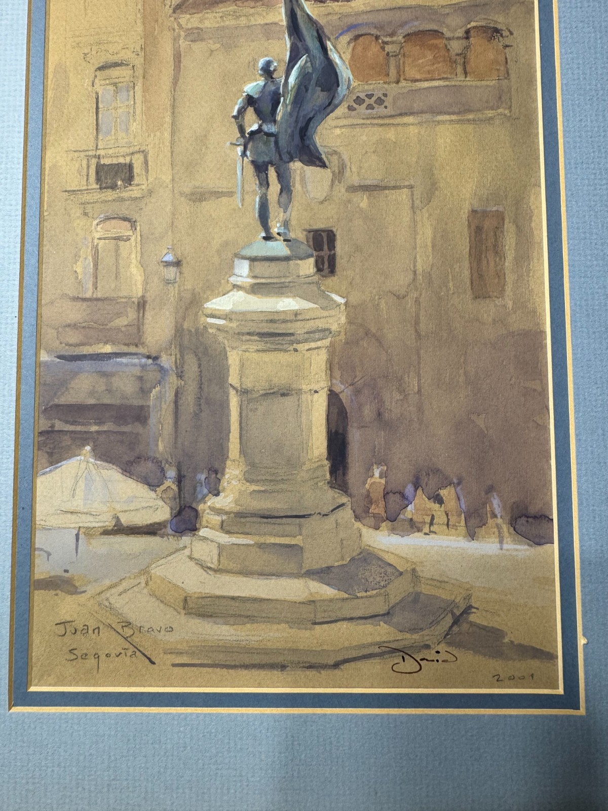 David Brankley? «City Square Segoviz Spain» Mixed Media Painting – Signed/Framed