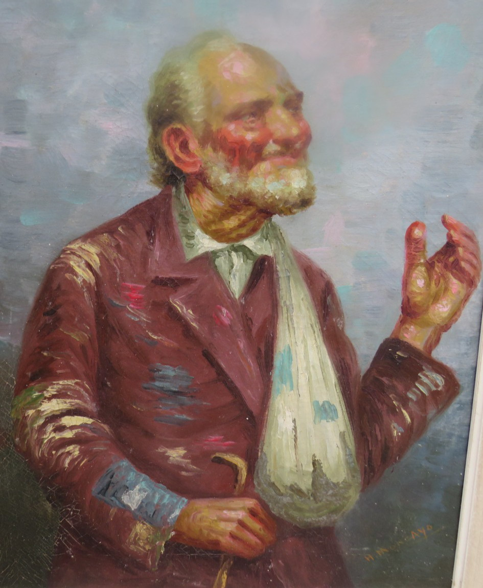 FRAMED OIL ON CANVAS PAINTING OF AN OLD MAN SIGNED