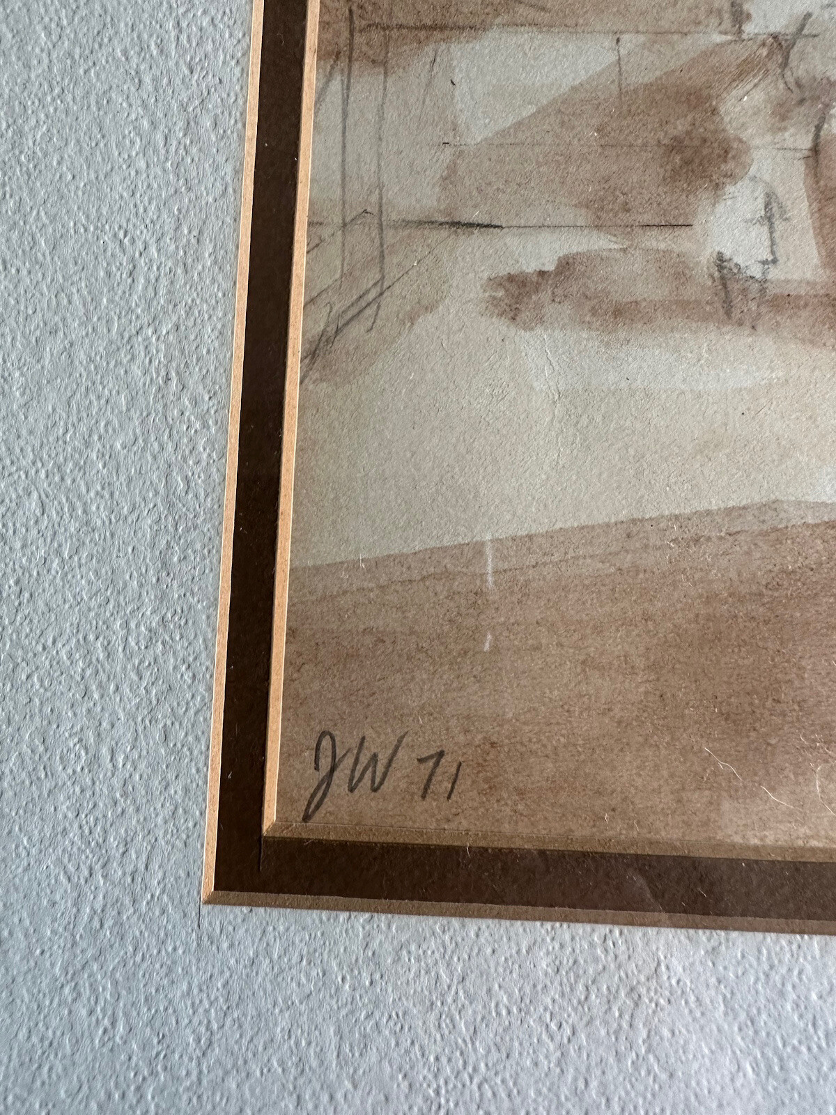 Dated 1971 Painting Pencil & Watercolor Modernist Original Frame Signed JW ’71.