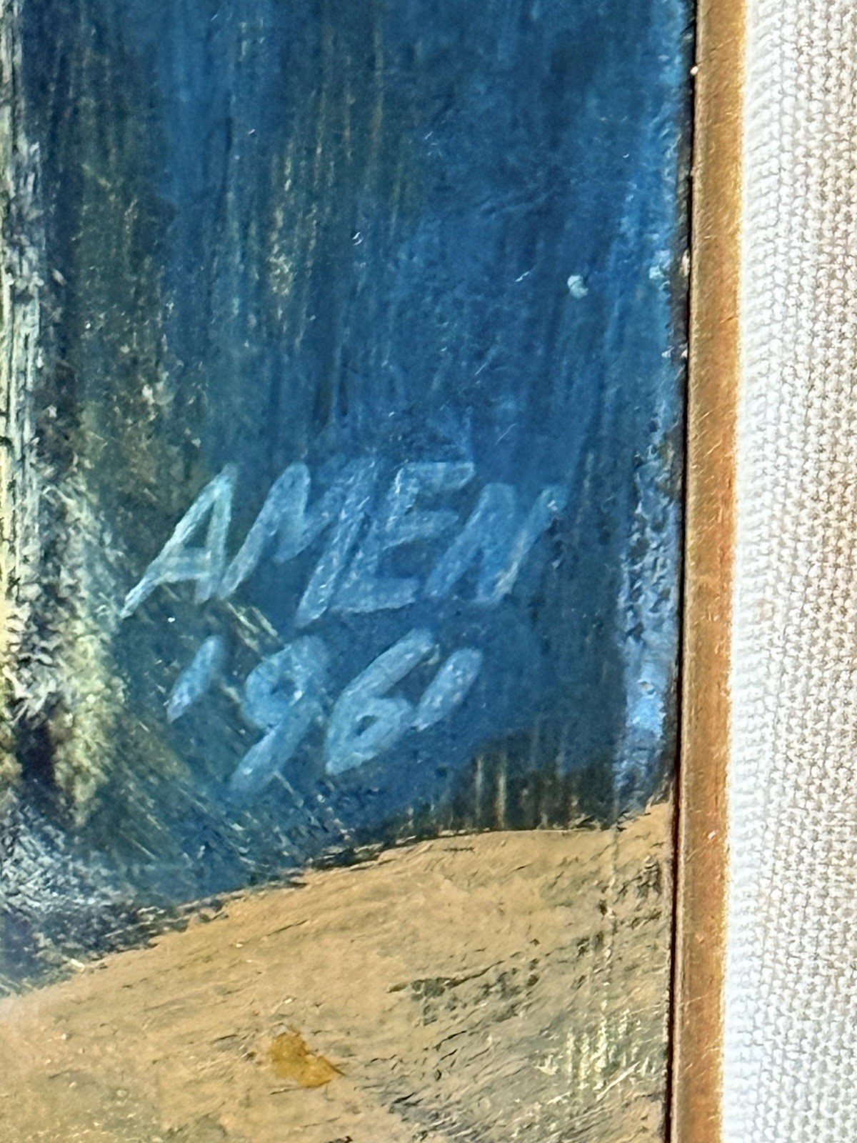 IRVING AMEN ANTIQUE MODERN ABSTRACT CUBISM OIL PAINTING OLD VINTAGE PUPPETS 1961