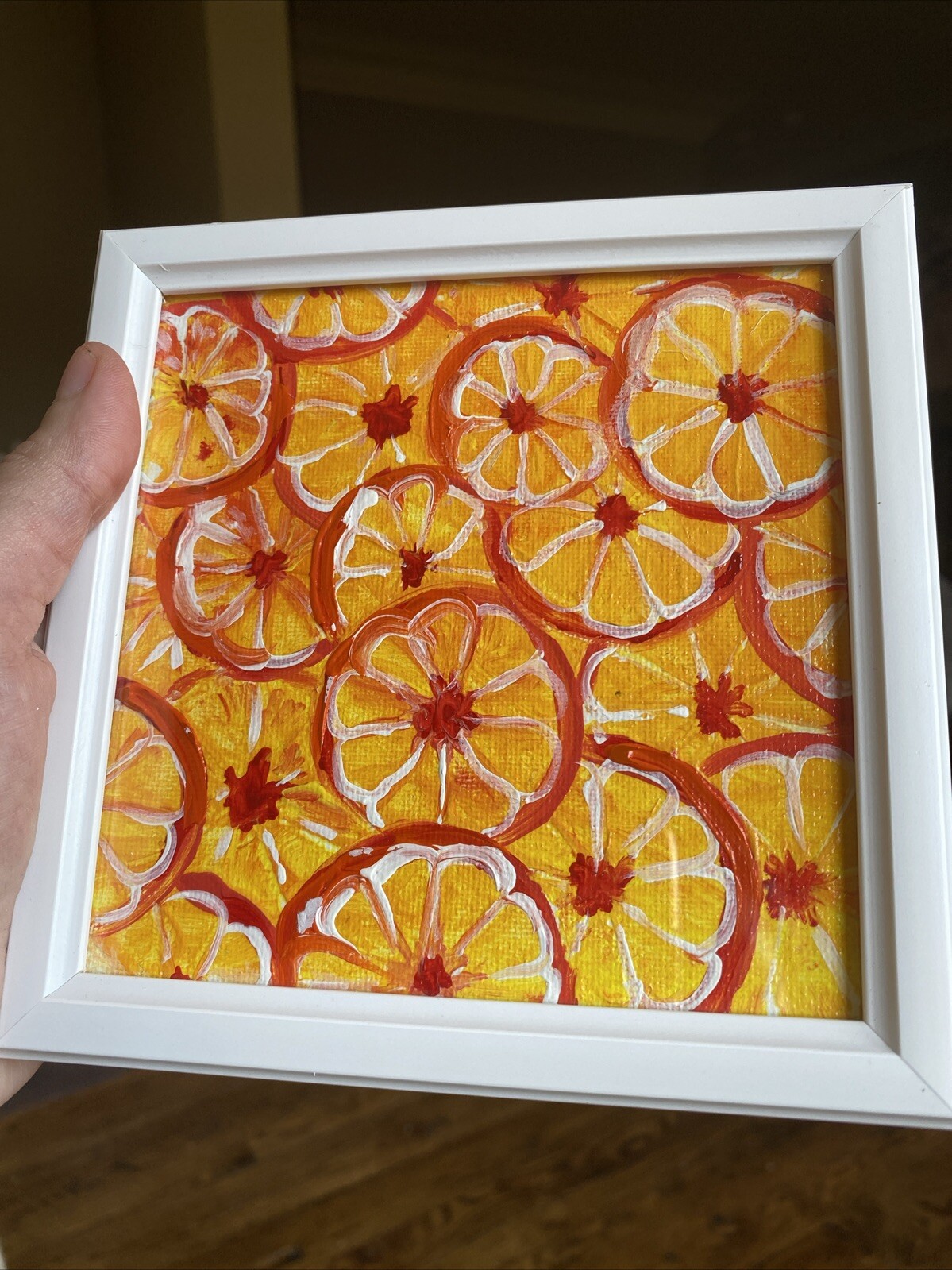 Still Life,oranges , Original Acrylic Painting On Canvas Panel,5/5,framed