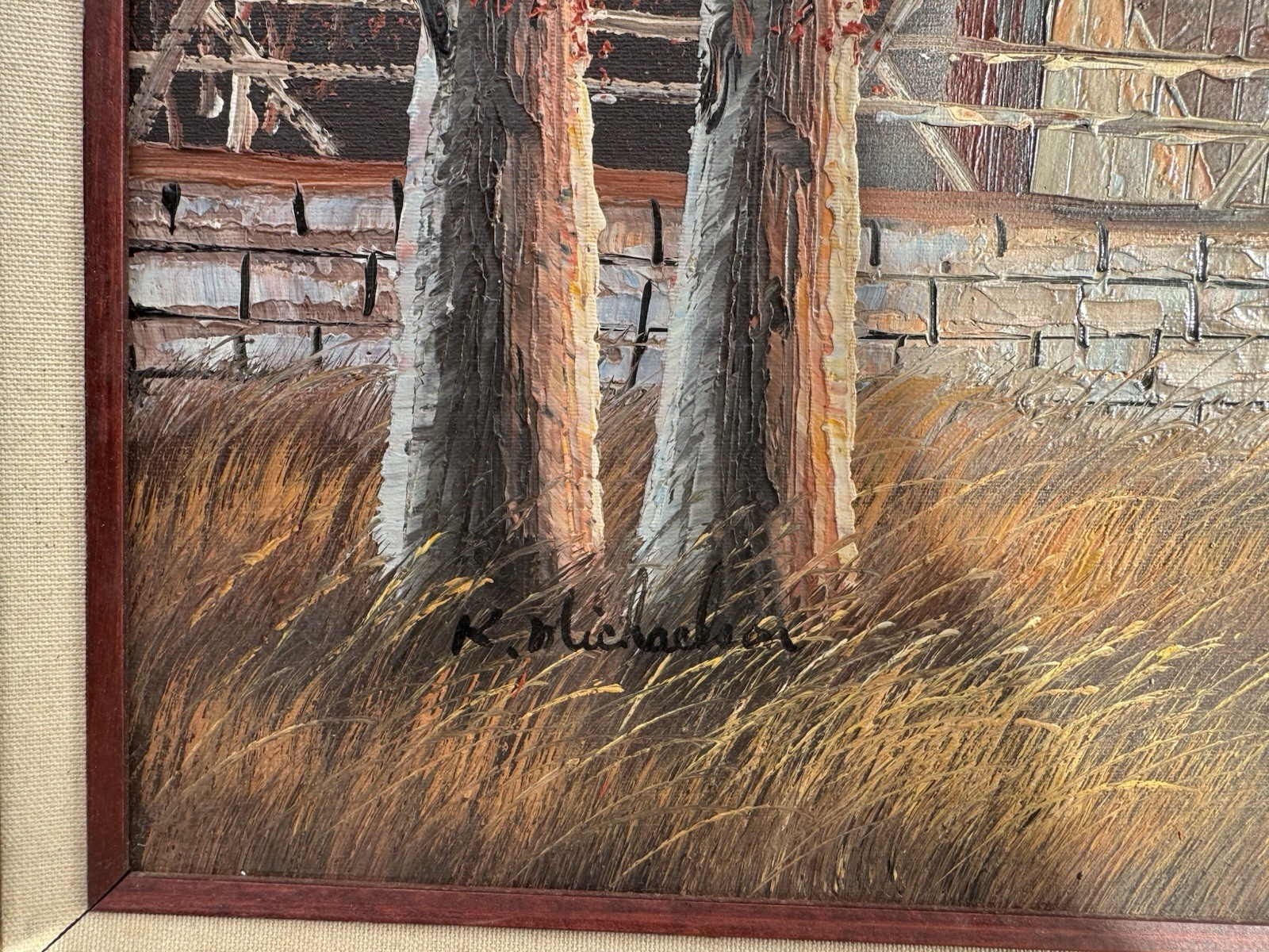 K Michaelson Fall Autumn Covered Bridge Landscape Oil Canvas Painting 25×29+» Fr