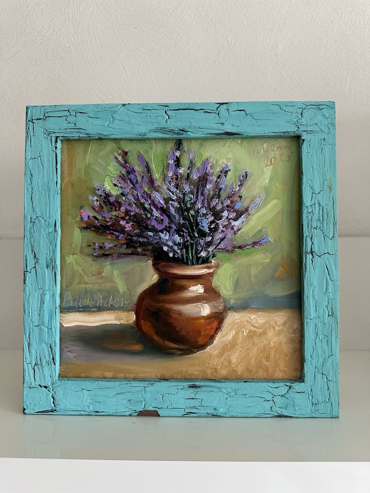 original oil painting Lavender still life 20х20cm Gift Wall Art Fine Art Floral