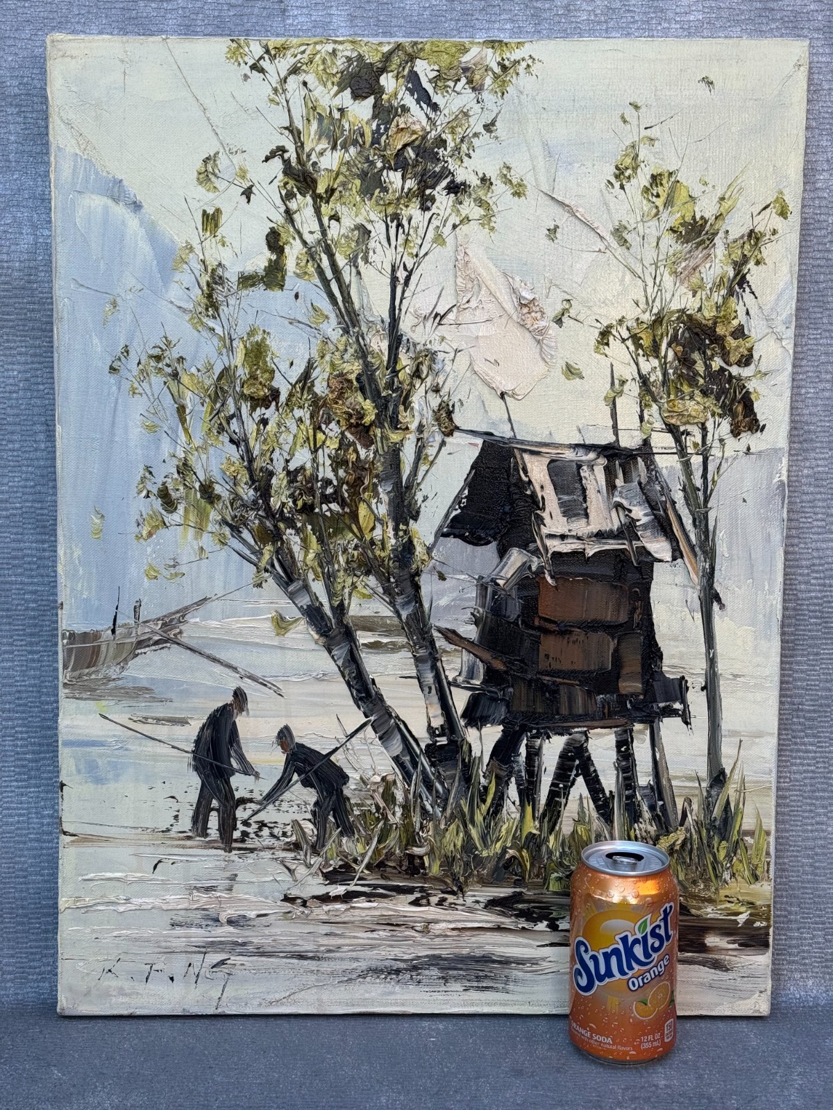 KEE FUNG NG K.F. OIL PAINTING CHINESE ASIAN ORIGINAL THICK IMPASTO PALETTE KNIFE