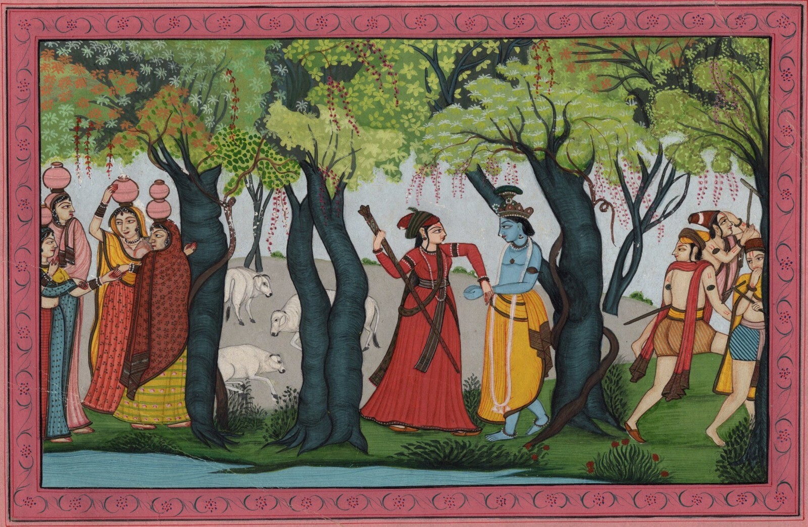 Krishna Radha Painting Handmade India Pahari Miniature Religious Ethnic Folk Art