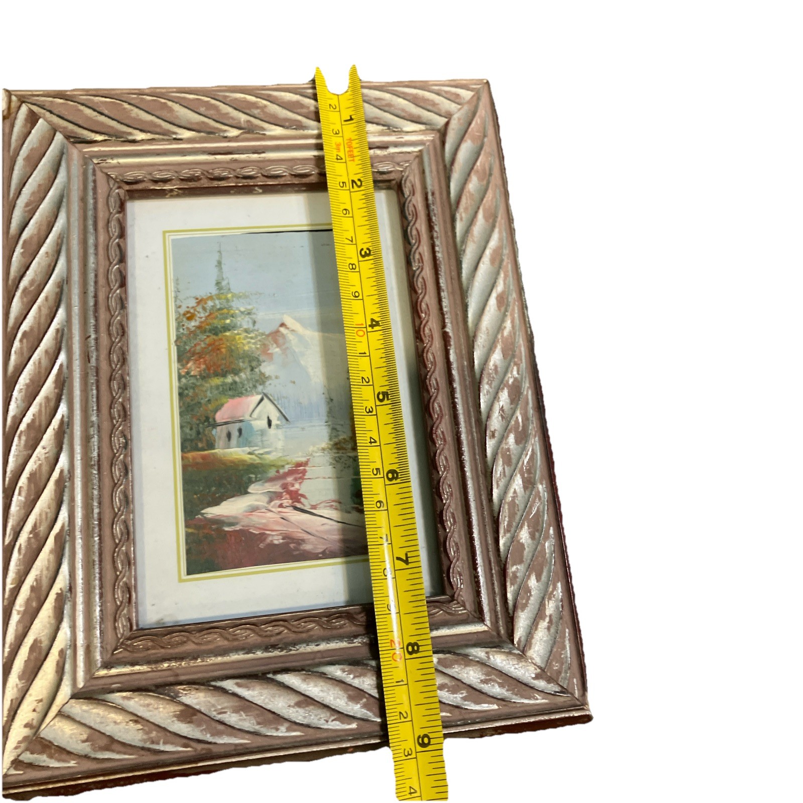 Vintage Miniature Oil Painting 3.5 In x 5 In Framed Nature Mountains Landscape