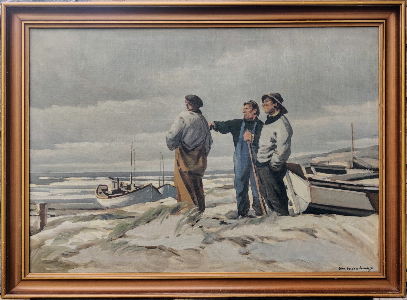 Christian Valentinussen (1903-1984): FISHERMEN WATCHING THE SEA, oil painting