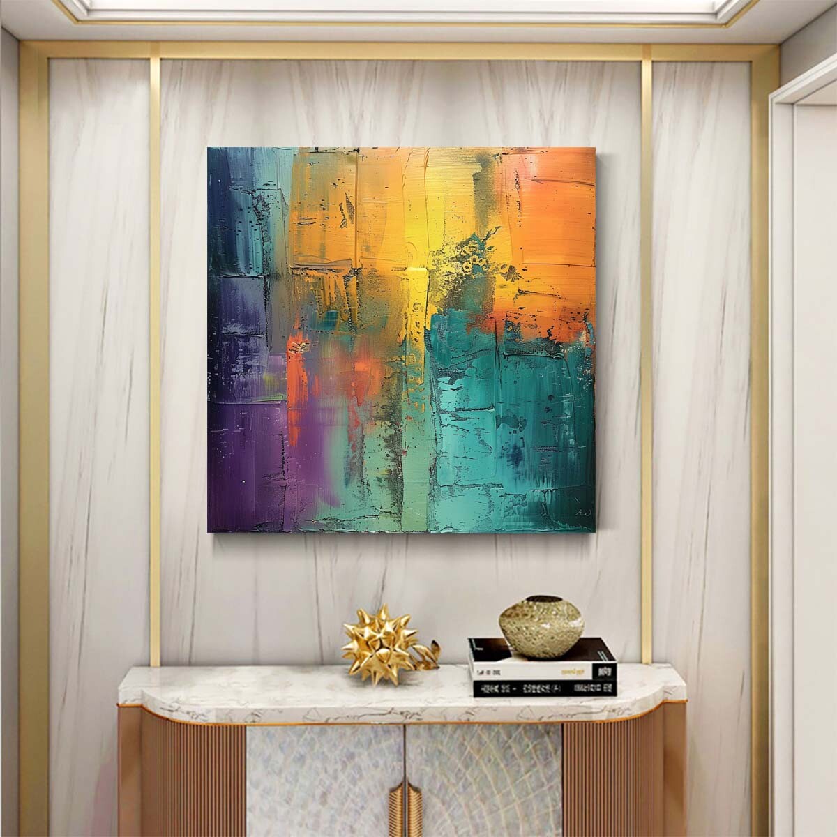 Hand-painted oil painting Abstract on canvas Modern wall decor art Green