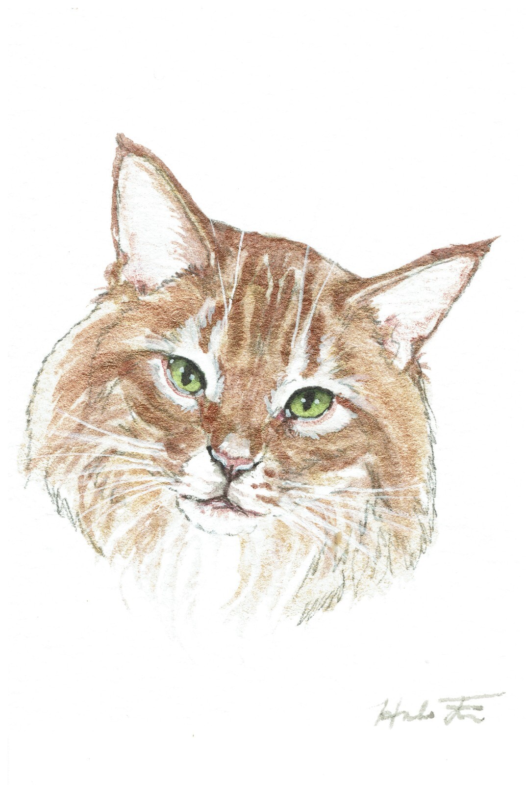 ACEO Original Watercolor Painting 2.5″ x3.5″ Orange Tabby Kitty Cat Pet Portrait