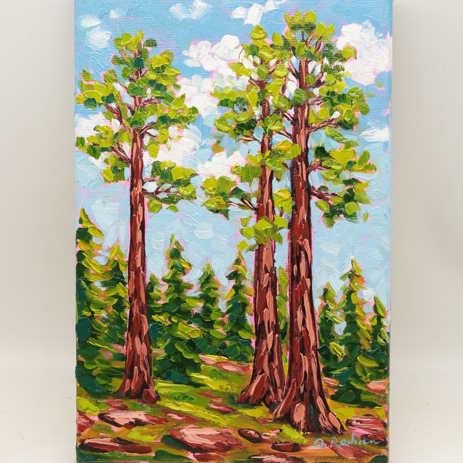 Sequoia Oil Painting Original Redwood Tree Landscape Art Giant Sequoia Trees Art