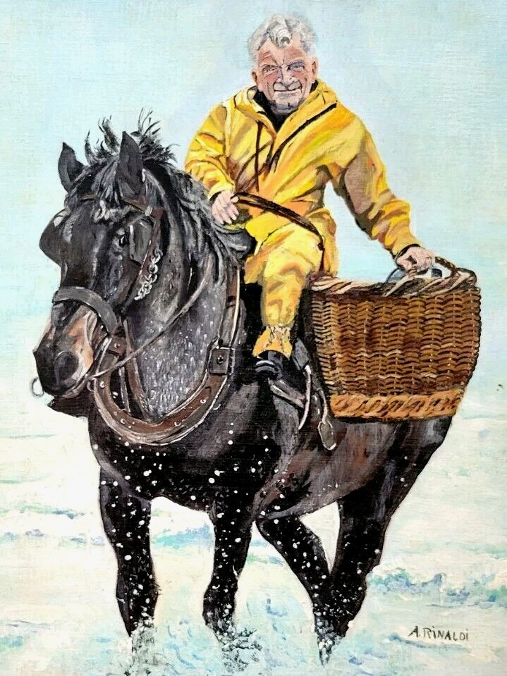 1989 Folk Art Original Painting Cowboy Horse Straw Basket Signed Angie Rinaldi