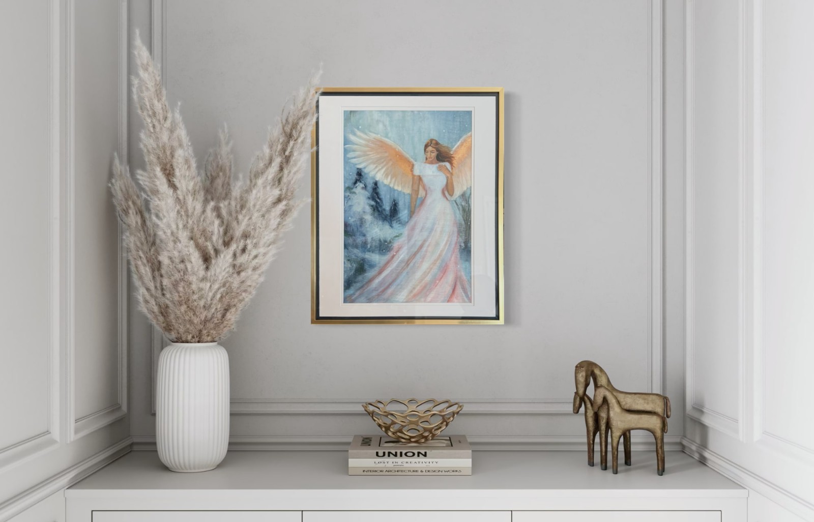 Angel Hope Original Oil and Mixed Media Painting on Paper 18″x12.5″ Home Decor