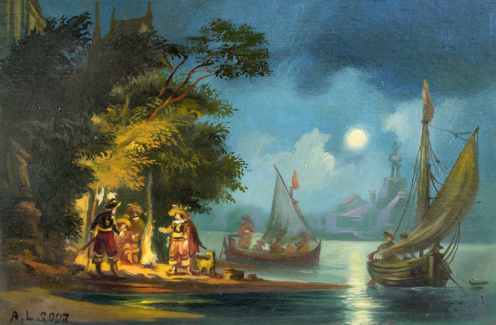 Oil Painting Moonlight Night Litvinov A Original Unframed Wall Hanging n1175