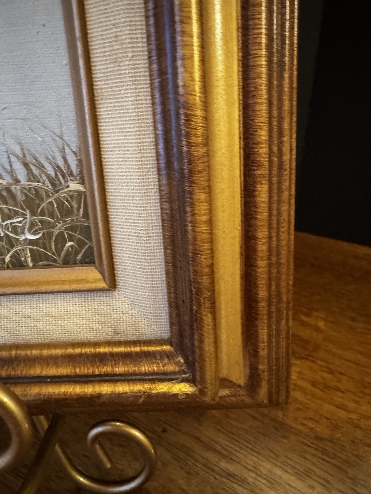 Signed Original Oil Painting Boy Fishing Landscape Wood Gold Frame Wall Art