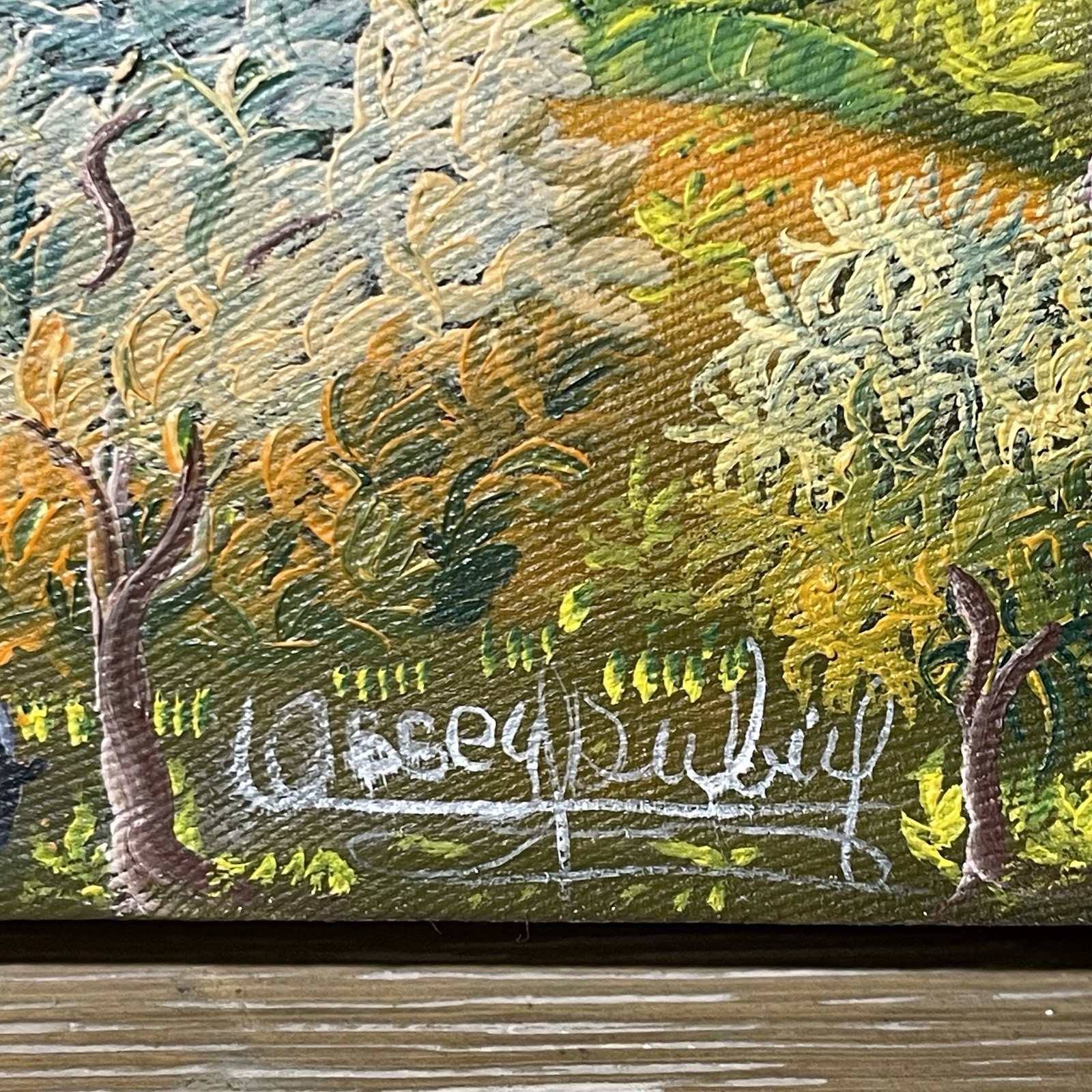 Vintage Ossey Dubic Haitian Folk Art Original Painting Village Life Landscape