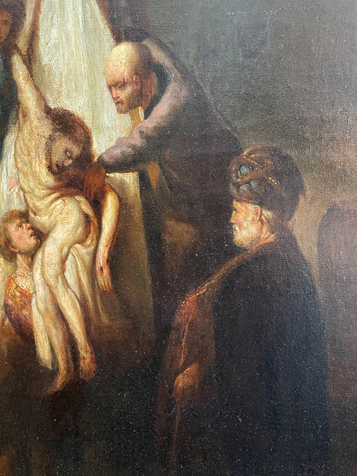 19th Century REMBRANDT after – Large Antique Oil – The Descent from the Cross